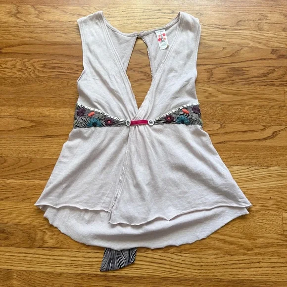 Free People Y2K boho free spirit festival low cut tank top S - Picture 3 of 10